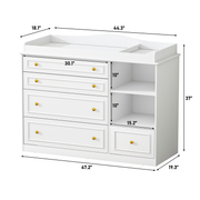 Natural Oak Finish Nursery Changing Table Dresser with 5 Drawers