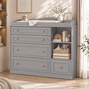 Natural Oak Finish Nursery Changing Table Dresser with 5 Drawers