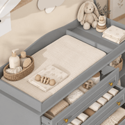 Natural Oak Finish Nursery Changing Table Dresser with 5 Drawers