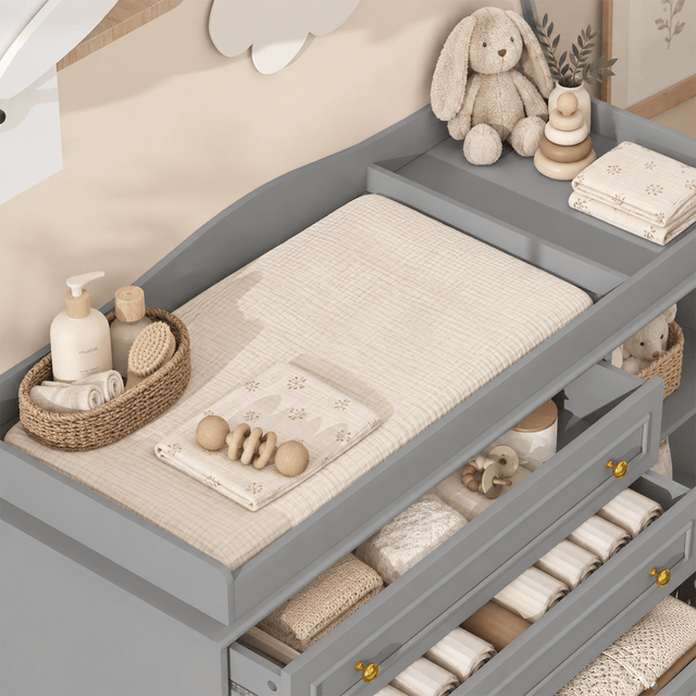 Natural Oak Finish Nursery Changing Table Dresser with 5 Drawers