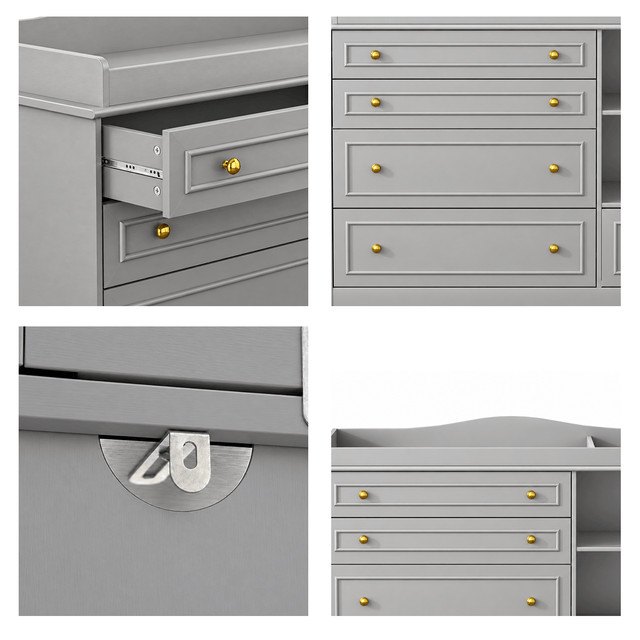 Natural Oak Finish Nursery Changing Table Dresser with 5 Drawers