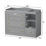 Natural Oak Finish Nursery Changing Table Dresser with 5 Drawers