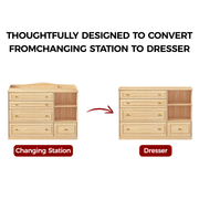 Natural Oak Finish Nursery Changing Table Dresser with 5 Drawers