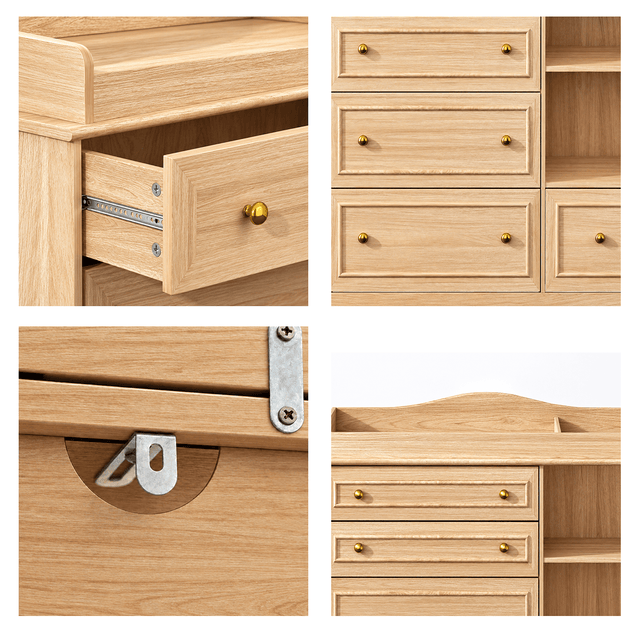 Natural Oak Finish Nursery Changing Table Dresser with 5 Drawers