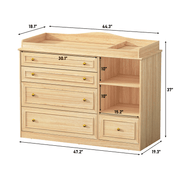 Natural Oak Finish Nursery Changing Table Dresser with 5 Drawers