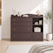 Natural Oak Finish Nursery Changing Table Dresser with 5 Drawers