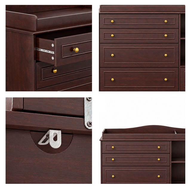 Natural Oak Finish Nursery Changing Table Dresser with 5 Drawers