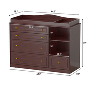 Natural Oak Finish Nursery Changing Table Dresser with 5 Drawers