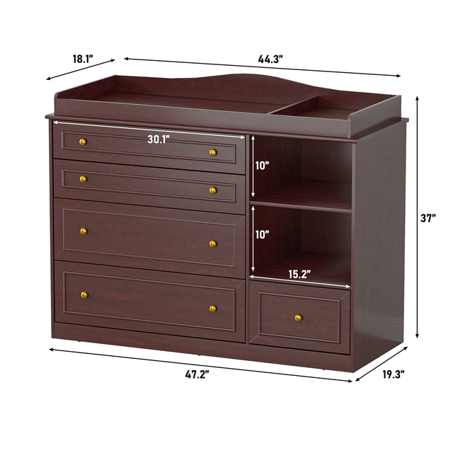 Natural Oak Finish Nursery Changing Table Dresser with 5 Drawers