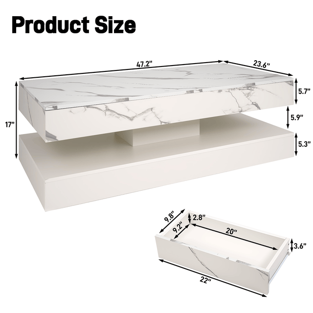 39.4"/ 47.2" Coffee Table Modern LED with Storage