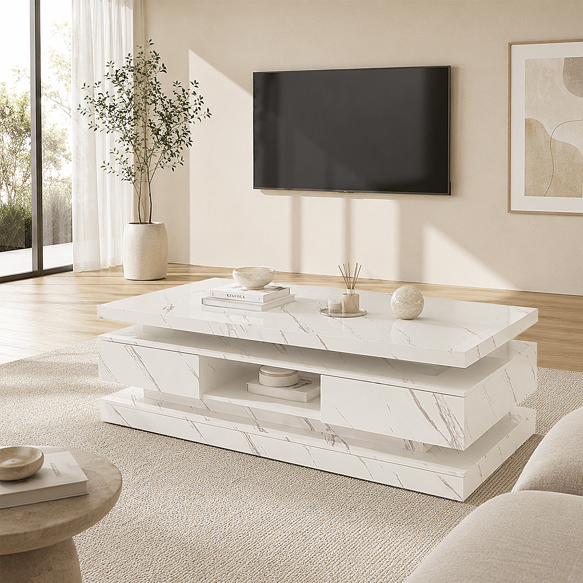 47" Coffee Table Modern LED with Storage