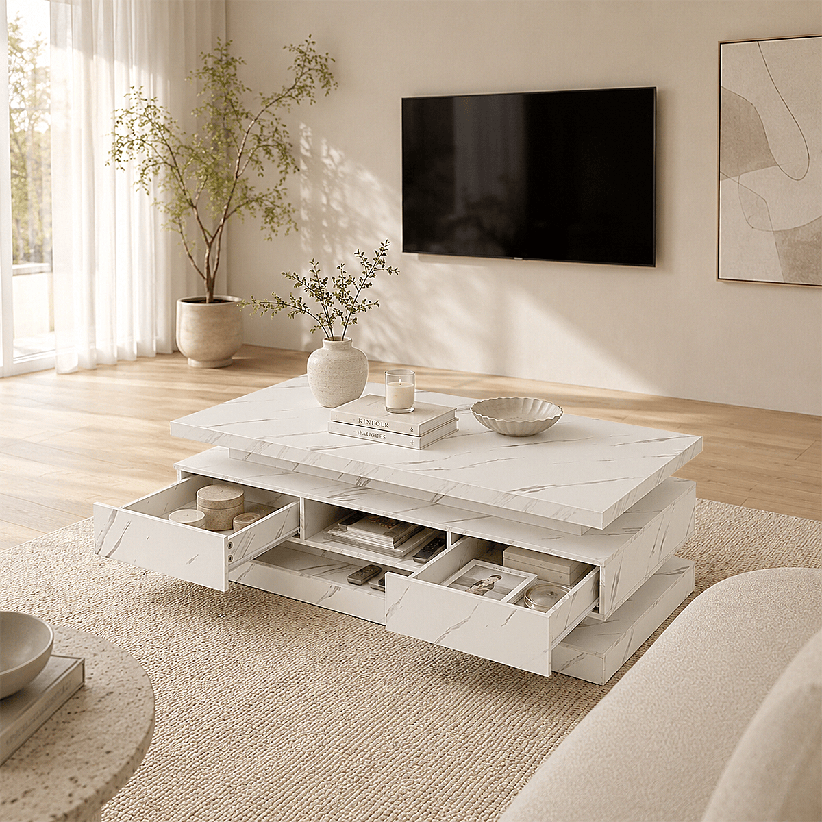 47" Coffee Table Modern LED with Storage