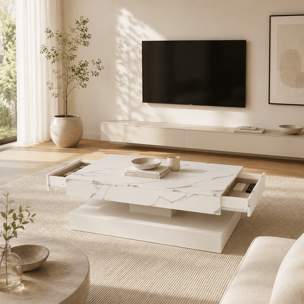 39.4"/ 47.2" Coffee Table Modern LED with Storage