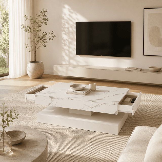 39.4"/ 47.2" Coffee Table Modern LED with Storage