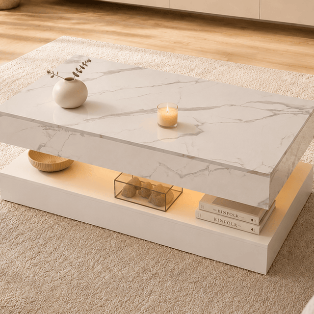 39.4"/ 47.2" Coffee Table Modern LED with Storage