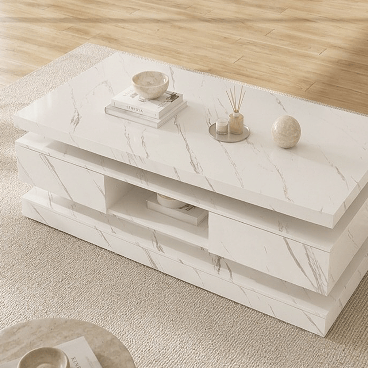 47" Coffee Table Modern LED with Storage