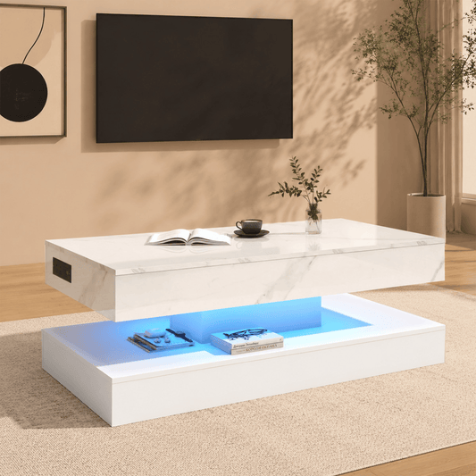 39"/47" Large Lift Top Coffee Table Modern LED with Storage
