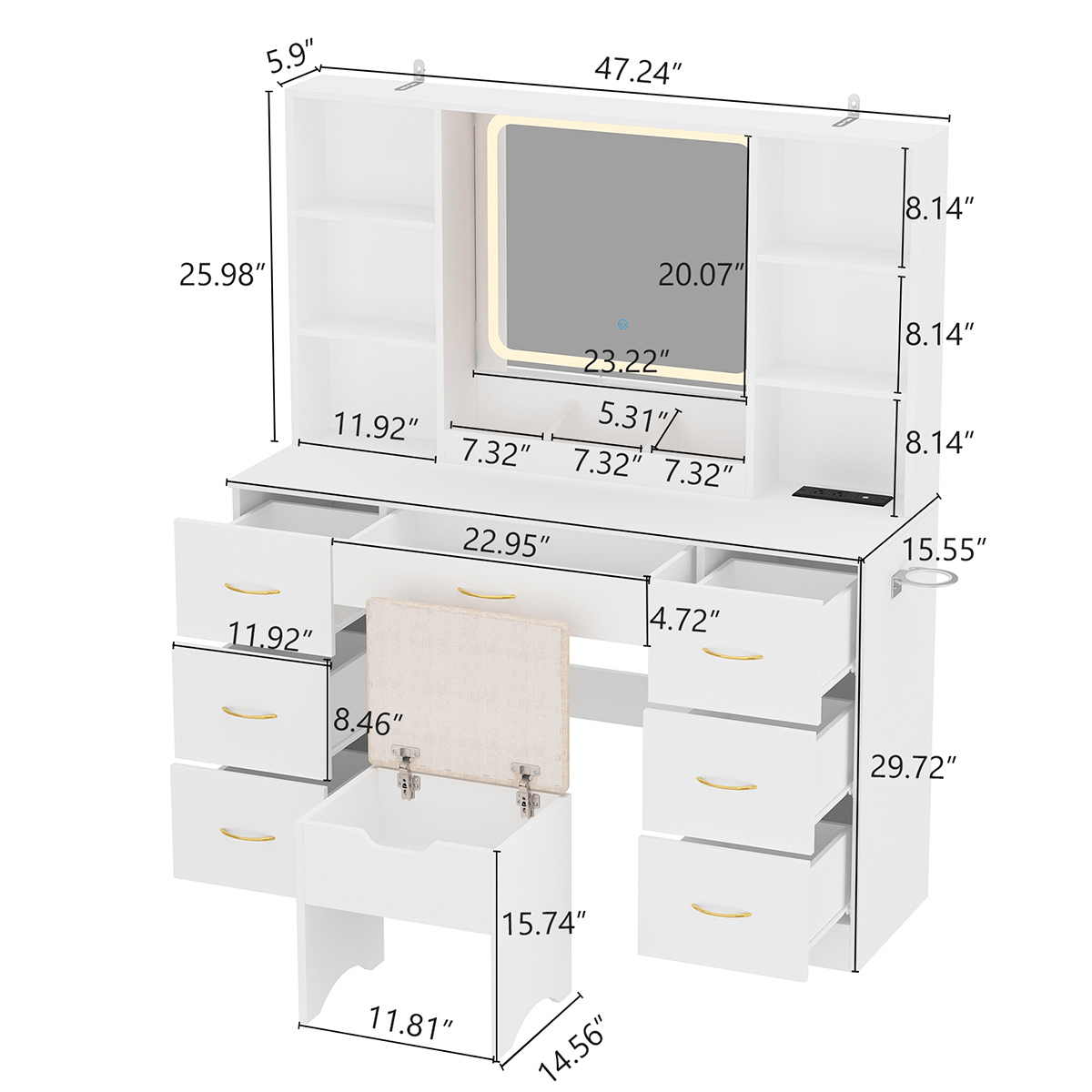 47" Large Modern Makeup Vanity Desk
