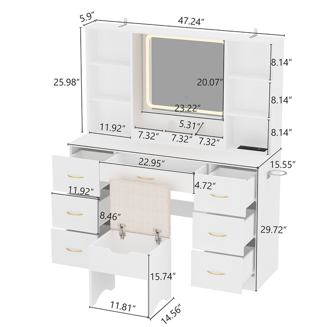 47" Large Modern Makeup Vanity Desk