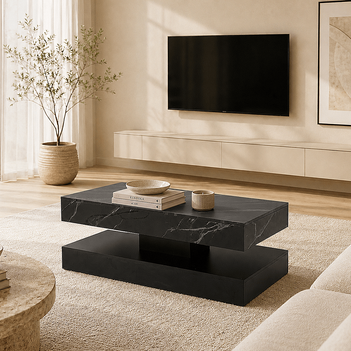 39.4"/ 47.2" Coffee Table Modern LED with Storage
