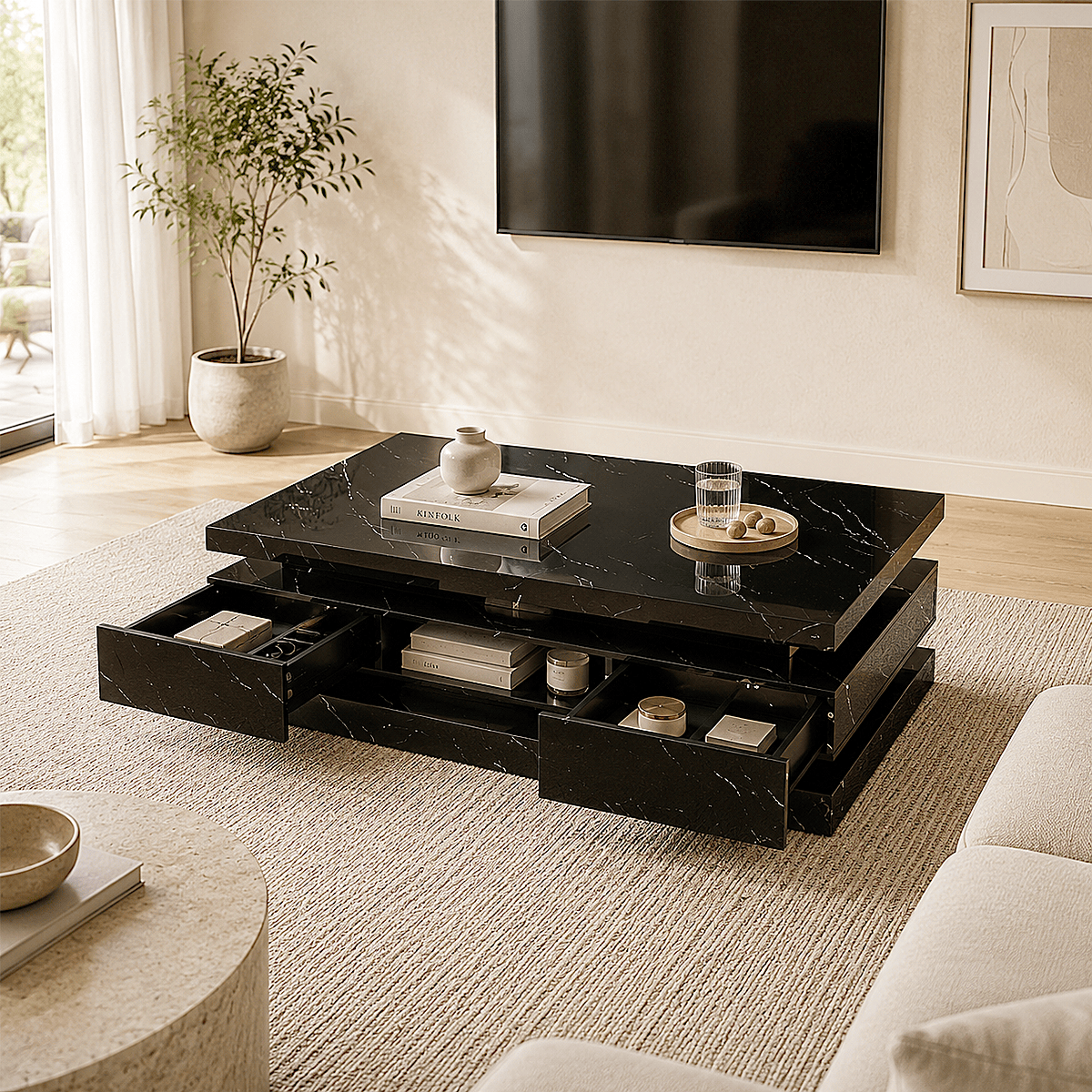 47" Coffee Table Modern LED with Storage