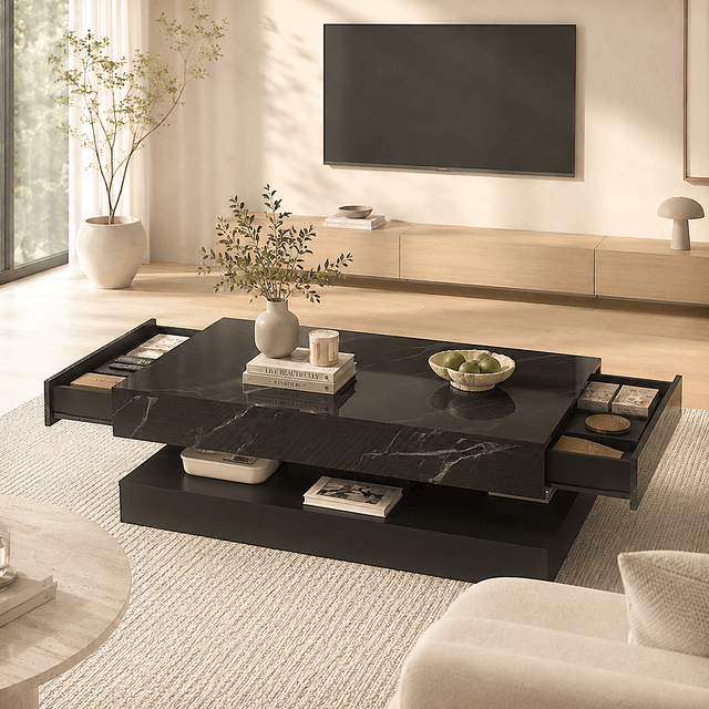39.4"/ 47.2" Coffee Table Modern LED with Storage