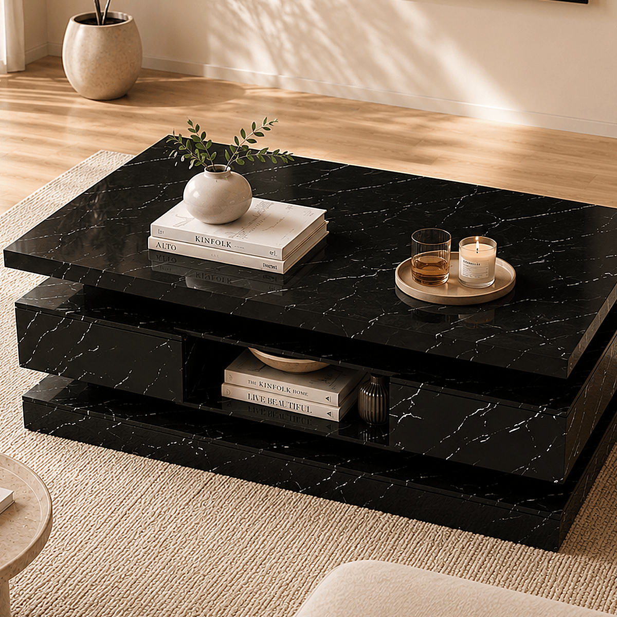 47" Coffee Table Modern LED with Storage