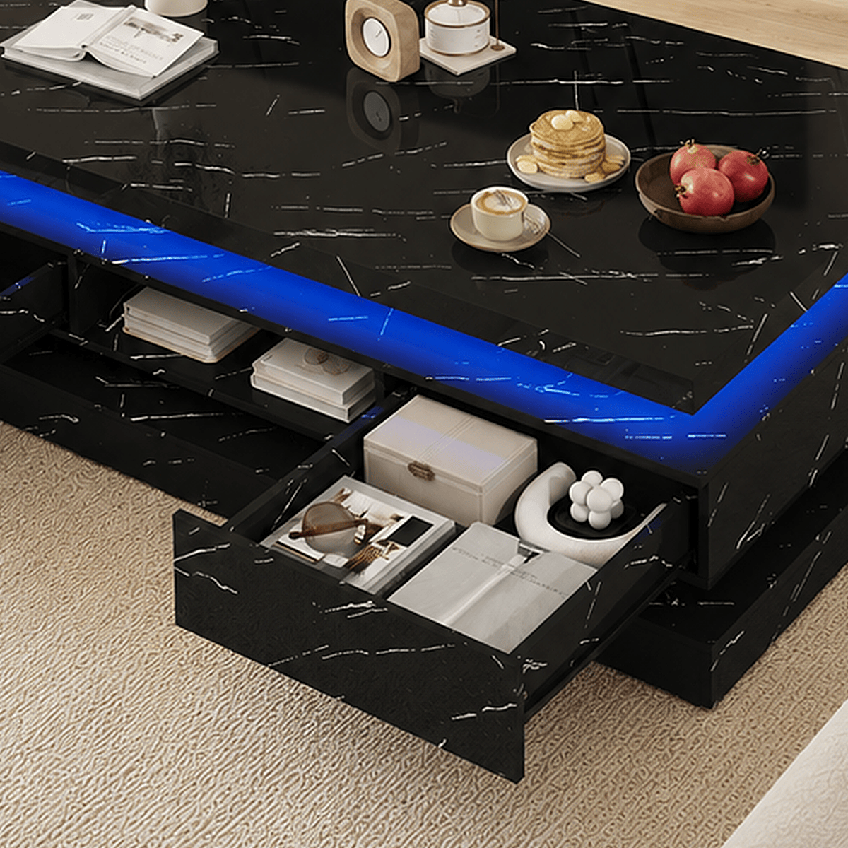 47" Coffee Table Modern LED with Storage