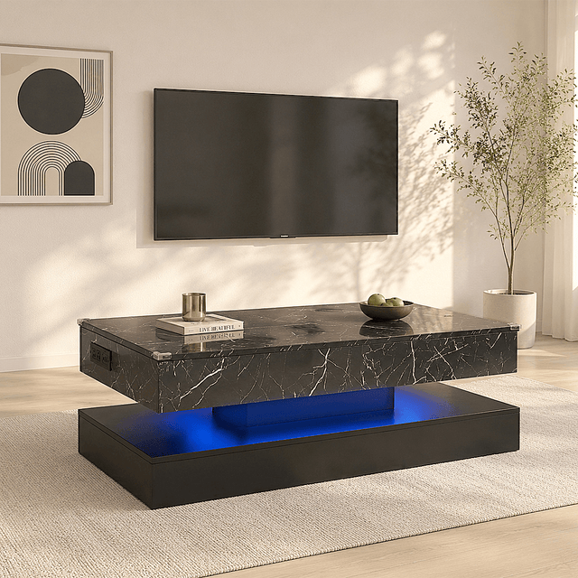 39"/47" Large Lift Top Coffee Table Modern LED with Storage