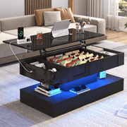 39"/47" Large Lift Top Coffee Table Modern LED with Storage