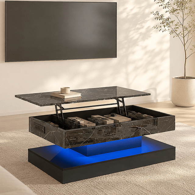 39"/47" Large Lift Top Coffee Table Modern LED with Storage