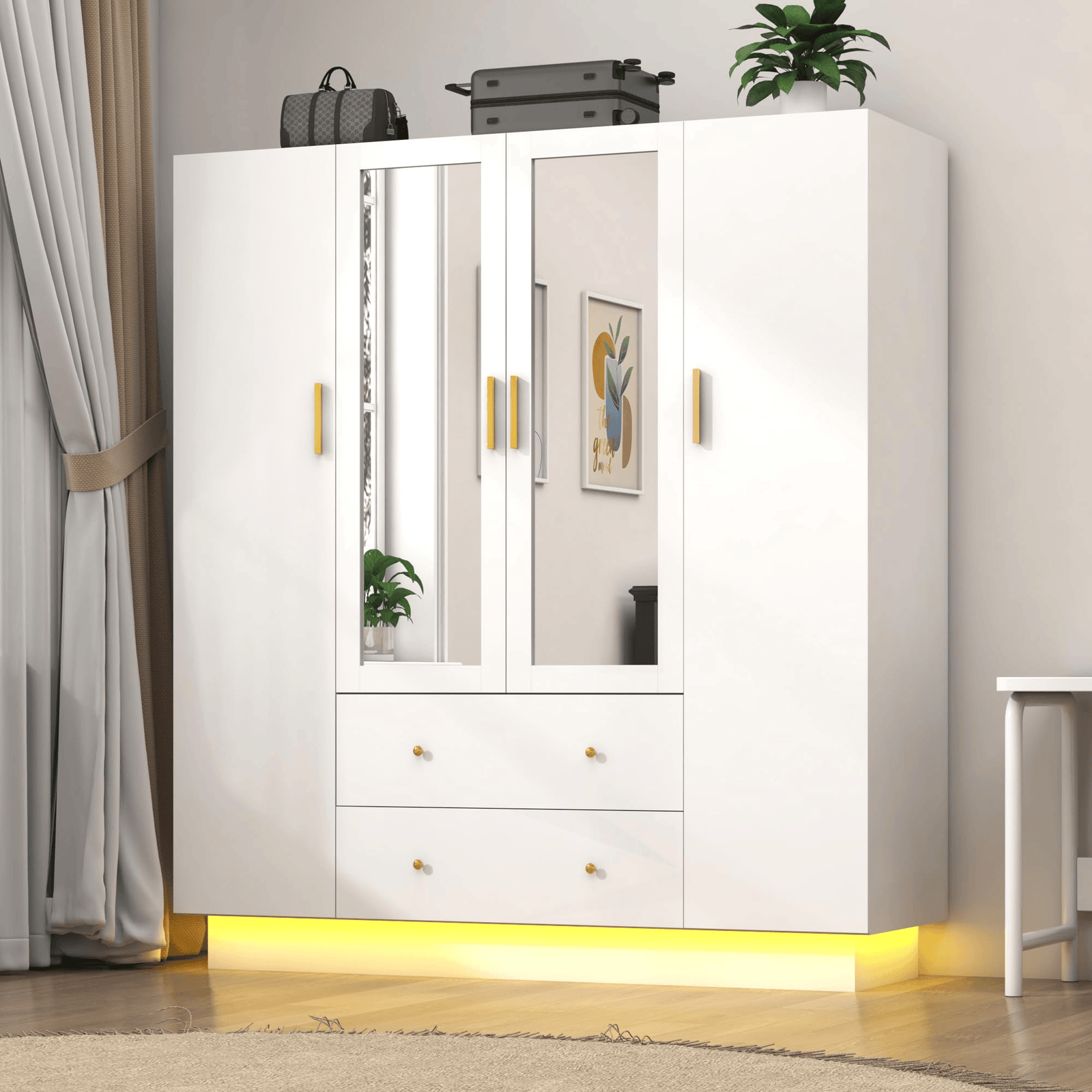 4 Doors Armoire Wardrobe Closet Freestanding