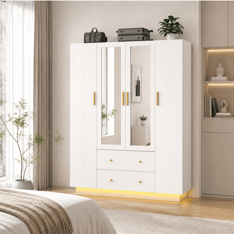 4 Doors Armoire Wardrobe Closet Freestanding