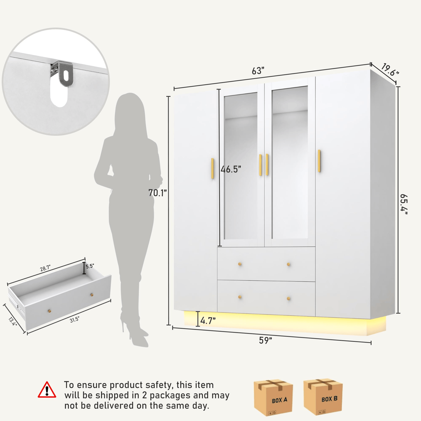 4 Doors Armoire Wardrobe Closet Freestanding