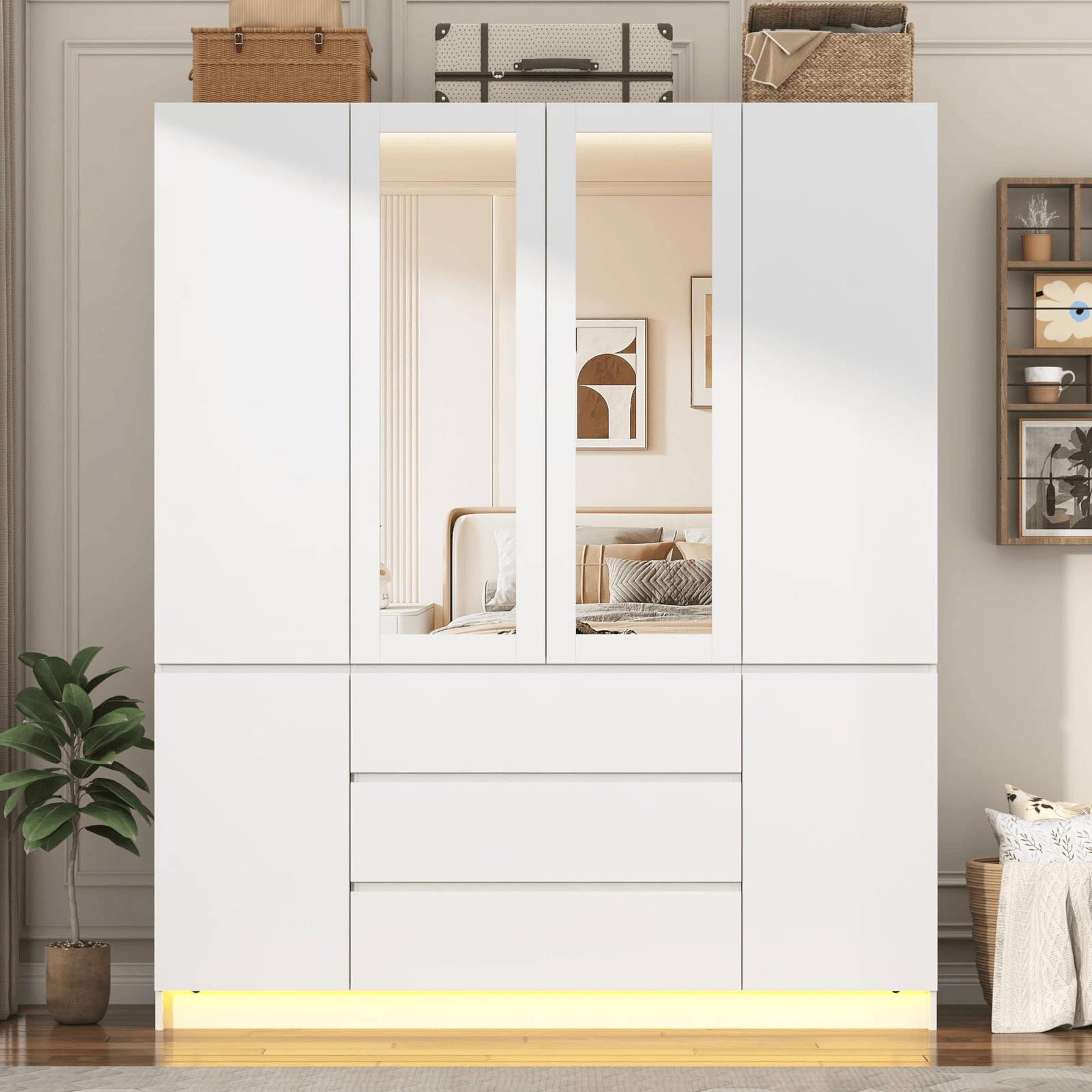 4 Doors Armoire Wardrobe Closet Freestanding