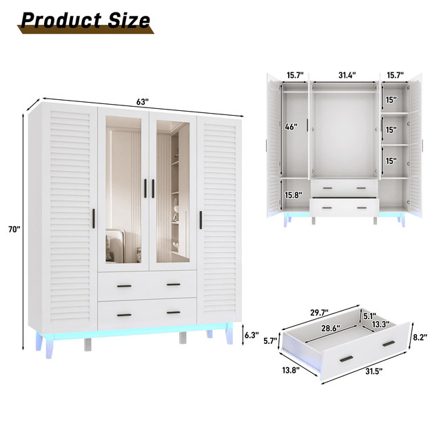 2/ 3/ 4 Doors Armoire Wardrobe Closet Freestanding