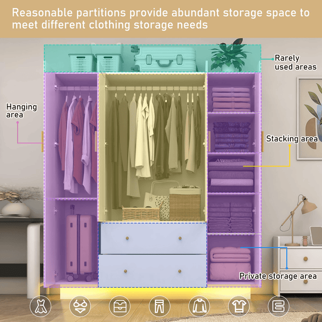 4 Doors Armoire Wardrobe Closet Freestanding