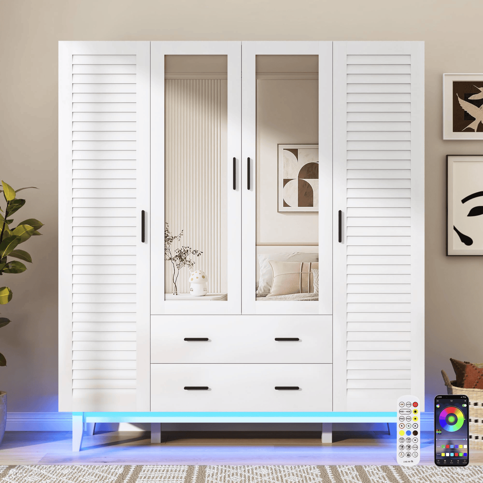 2/ 3/ 4 Doors Armoire Wardrobe Closet Freestanding