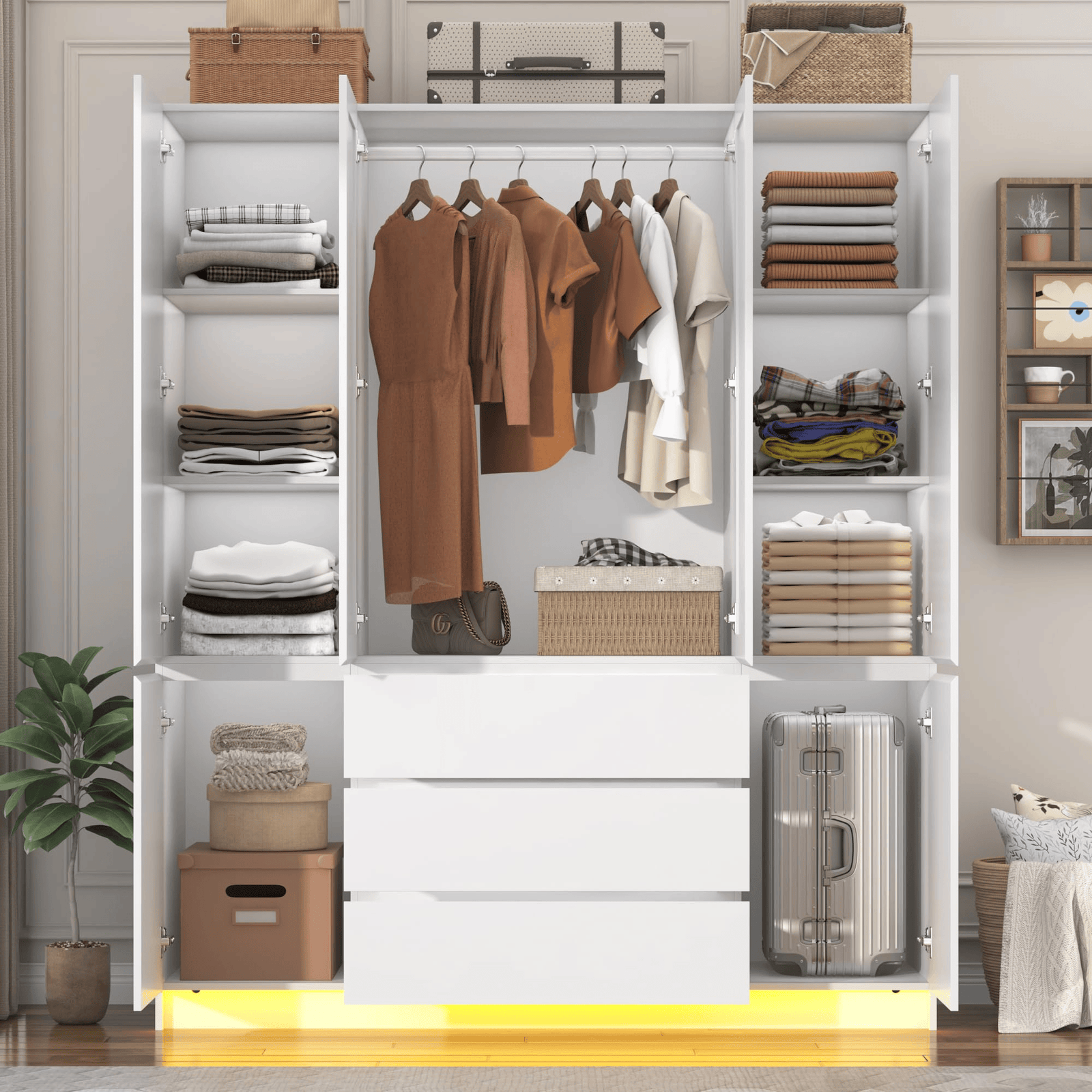4 Doors Armoire Wardrobe Closet Freestanding