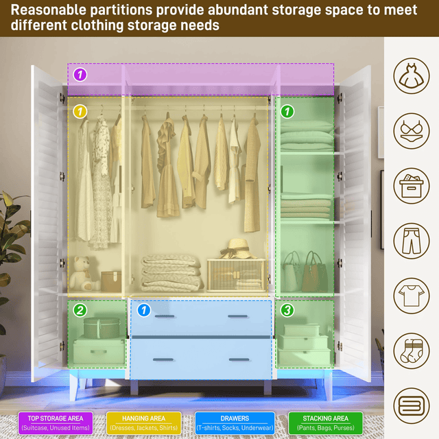 2/ 3/ 4 Doors Armoire Wardrobe Closet Freestanding