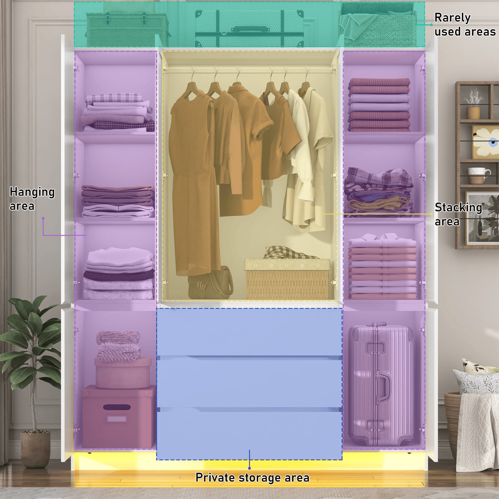 4 Doors Armoire Wardrobe Closet Freestanding