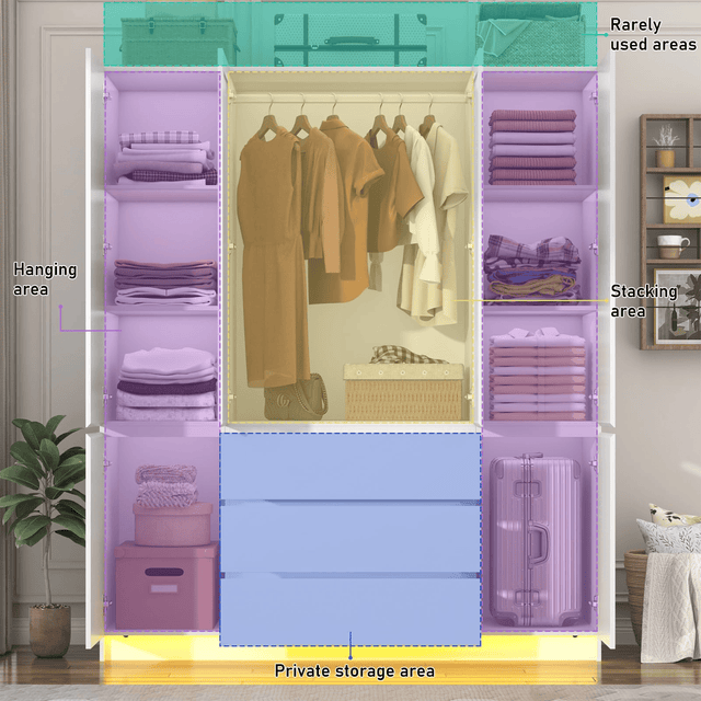 4 Doors Armoire Wardrobe Closet Freestanding