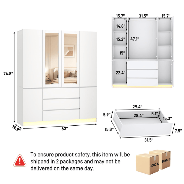 4 Doors Armoire Wardrobe Closet Freestanding