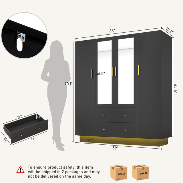 4 Doors Armoire Wardrobe Closet Freestanding