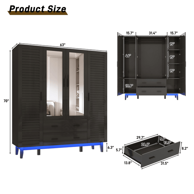 2/ 3/ 4 Doors Armoire Wardrobe Closet Freestanding