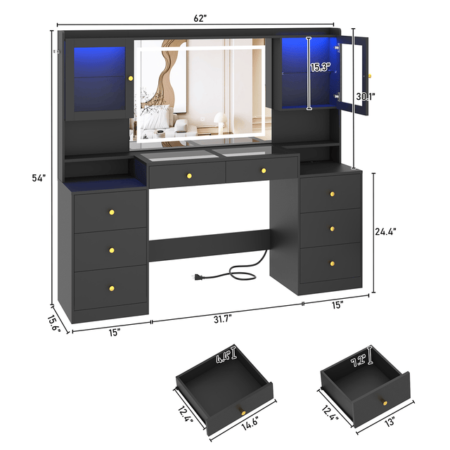 62" Large Modern Makeup Vanity Desk