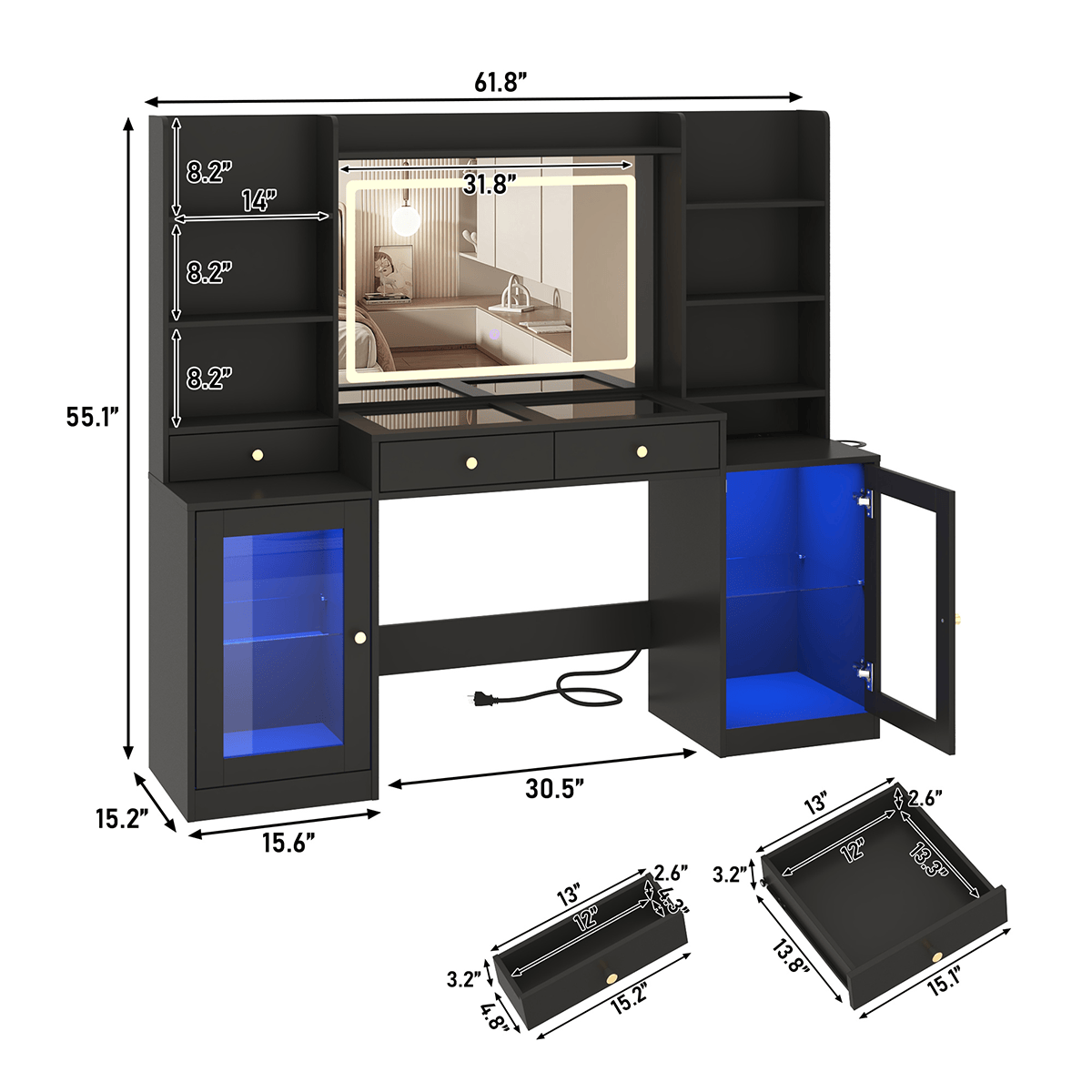 62" Large Modern Makeup Vanity Desk