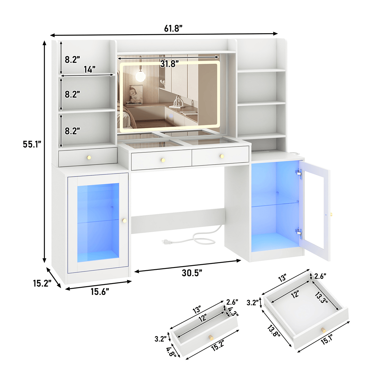 62" Large Modern Makeup Vanity Desk