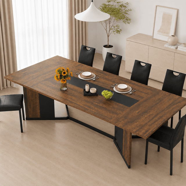 78"/ 94" 7-Piece Rectangle Wood  Kitchen Dining Table Set