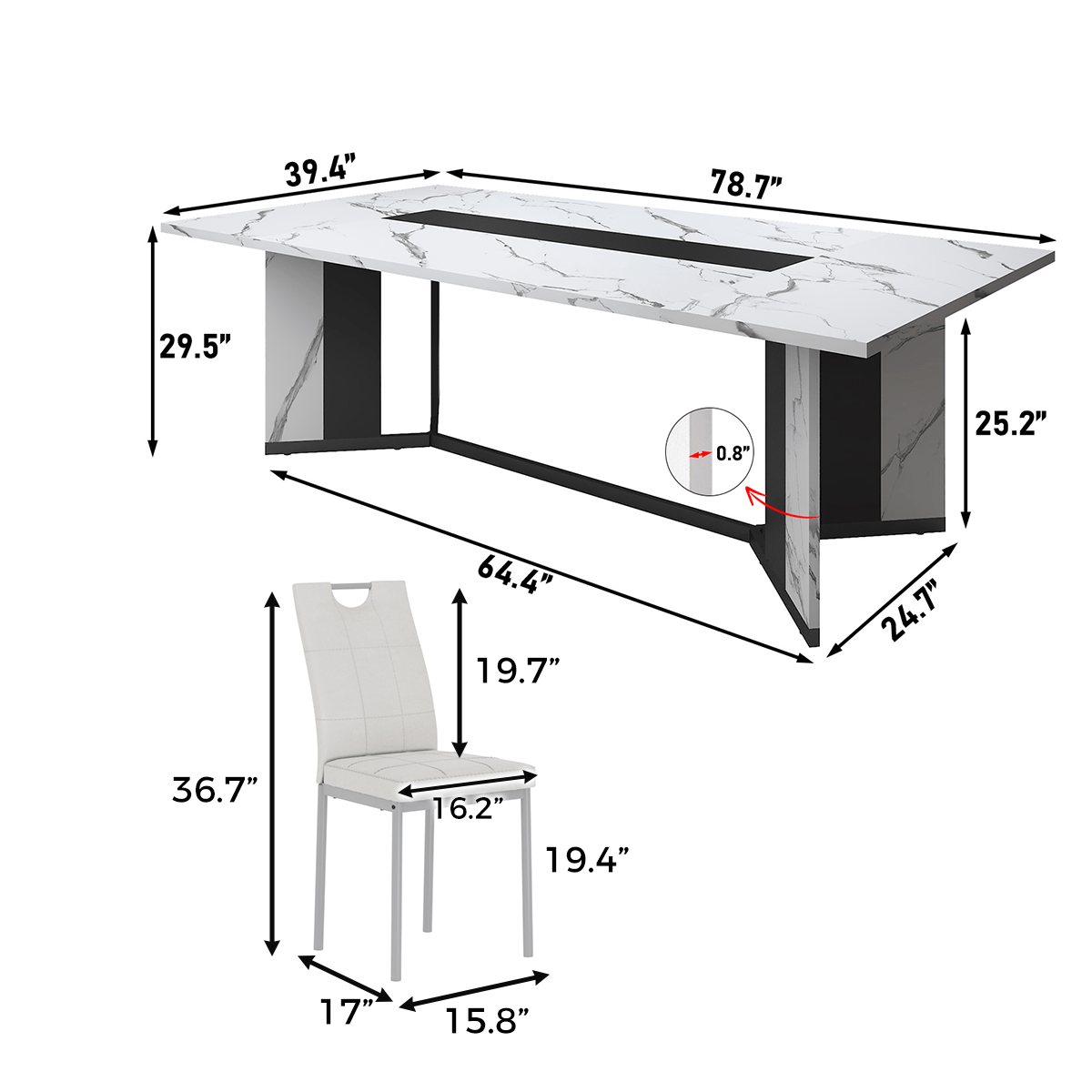 7-Piece Rectangle Wood  Kitchen Dining Table Set